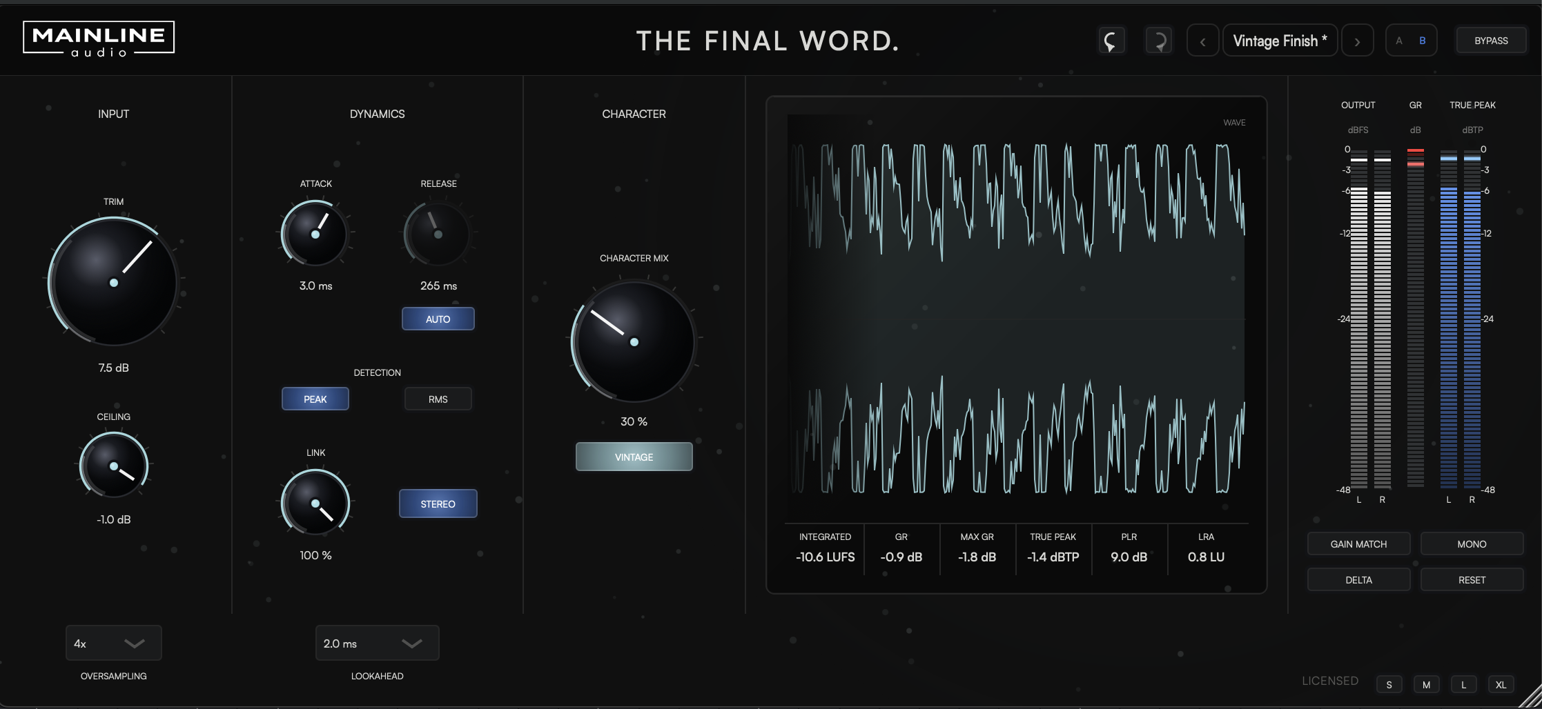 The Final Word mastering limiter plugin interface