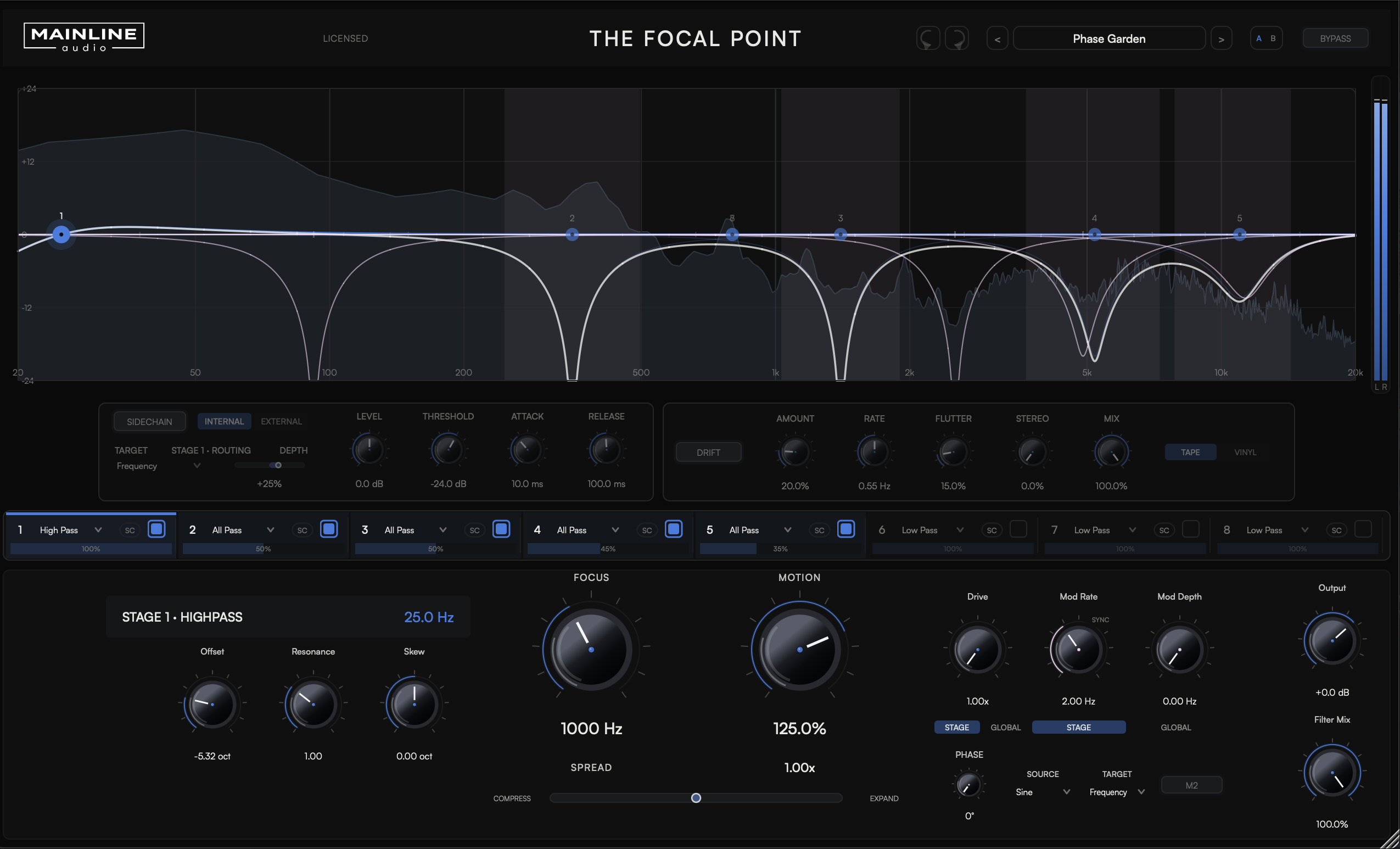 The Focal Point 8-stage spectral motion processor plugin interface