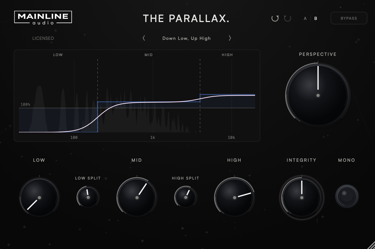 The Parallax three-band stereo enhancer plugin interface